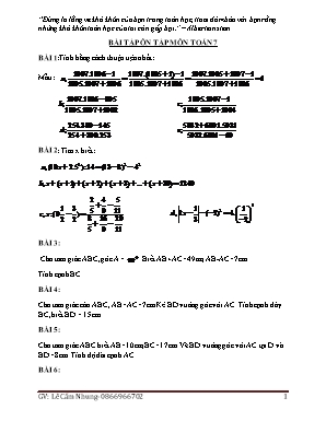 Bài tập ôn tập môn Toán 7 - Lê Cẩm Nhung